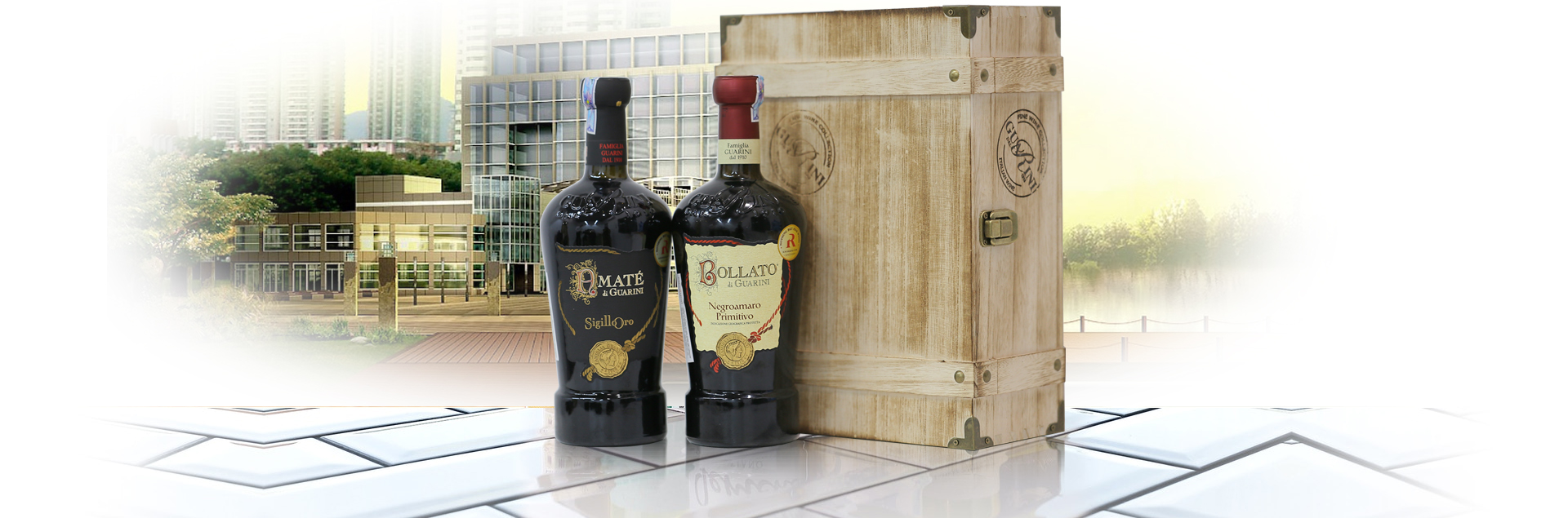 Cặp rượu vang Ý Bollato và Amate - Hộp gỗ ấn tượng