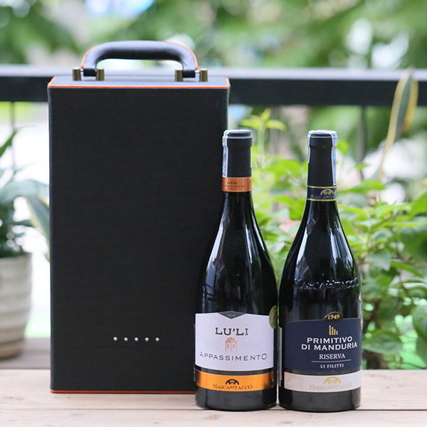 Hộp da đôi cao cấp + Bộ đôi vang Ý