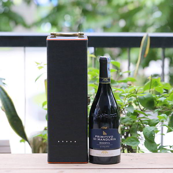 Hộp da đen cao cấp + vang Ý Li Filitti Primitivo